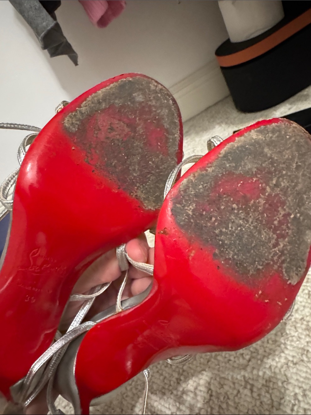 Christian Louboutin Silver Metallic Strappy Heels women’s 39 - Picture 4 of 4